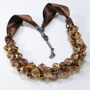 Ali Khan Crystal Topaz Faceted Bead Ribbon Necklace - 22 Inches